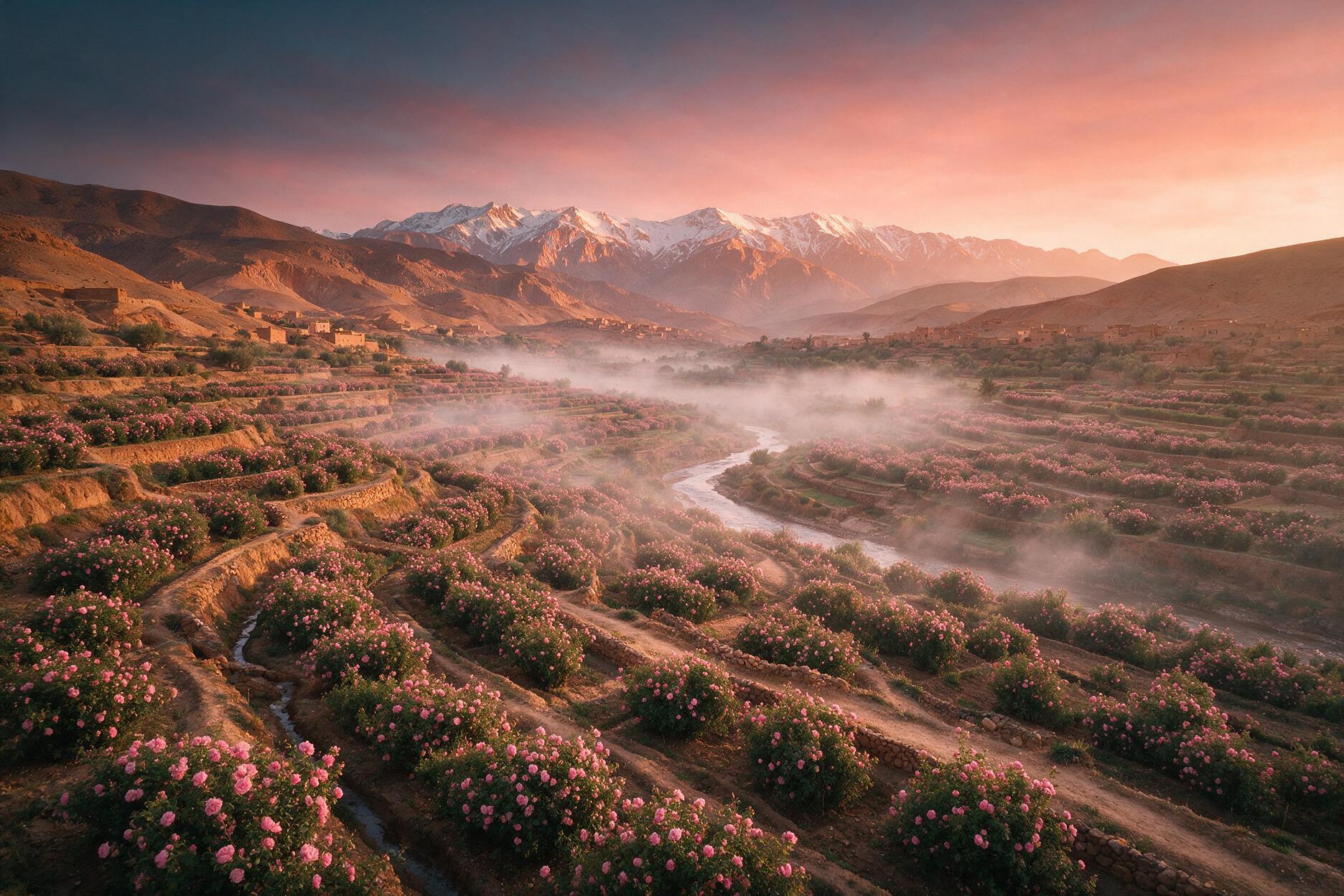 La vallée des roses de Kelaat M'Gouna à l'aube